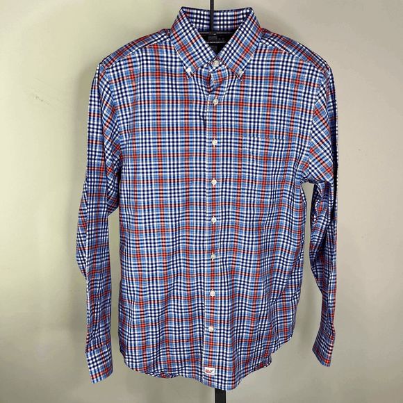 Vineyard Vines Other - Vineyard Vines Slim Fit Murray Shirt Blue White Orange Plaid 100% Cotton Size M